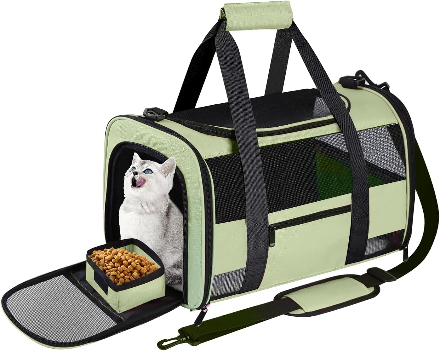 Cat Dog Carrier Pet Carriers Airline Approved for Small Dogs Medium Cats Puppies under 15 Lb, 17" Bag Collapsible Soft Sided Dog Travel Carriers for Puppy and Kitten, Green