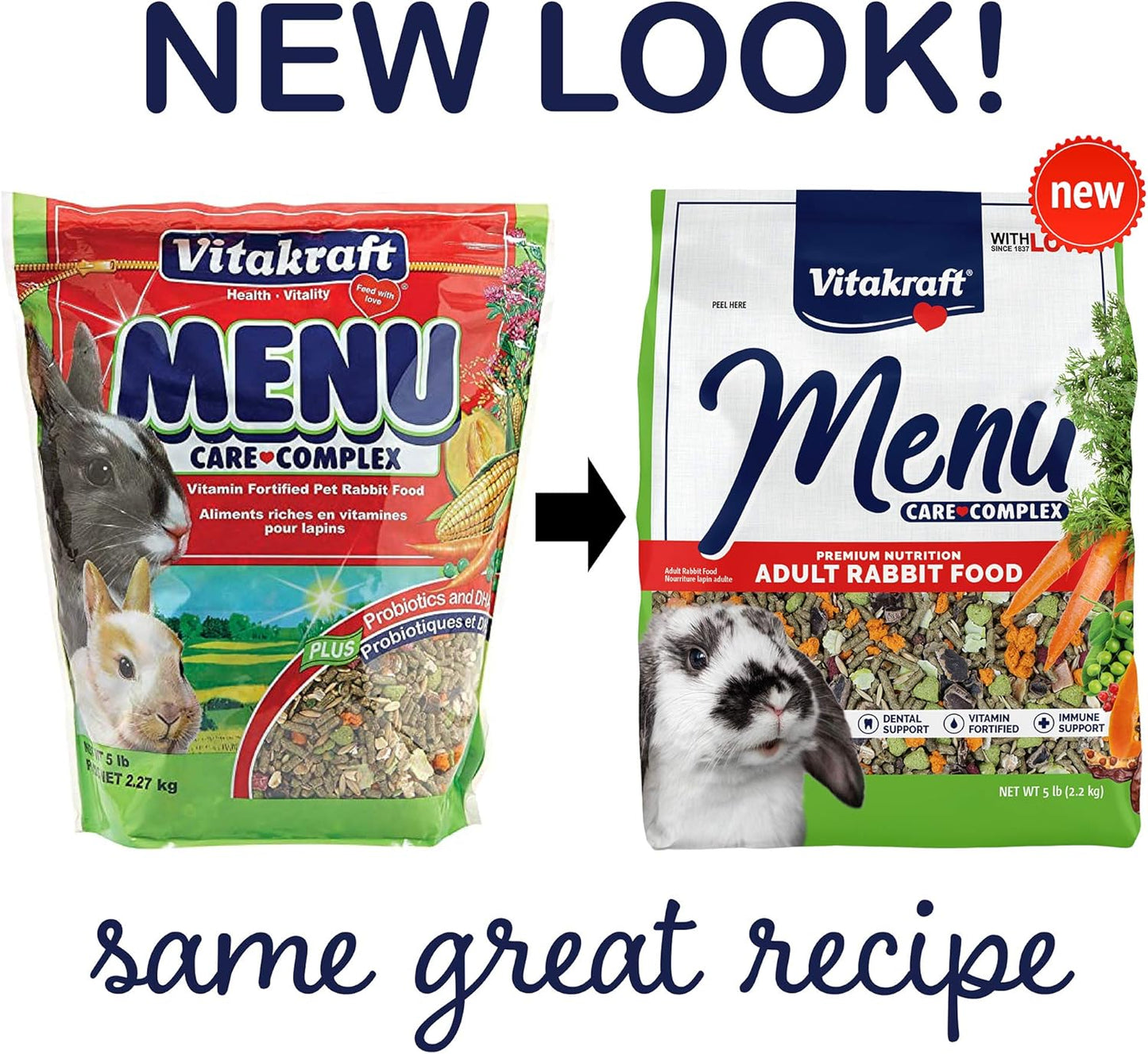 Vitakraft Menu Premium Rabbit Food - Alfalfa Pellets Blend - Vitamin and Mineral Fortified, Carrots,Greens,Grains,Fruits, 5 Lb