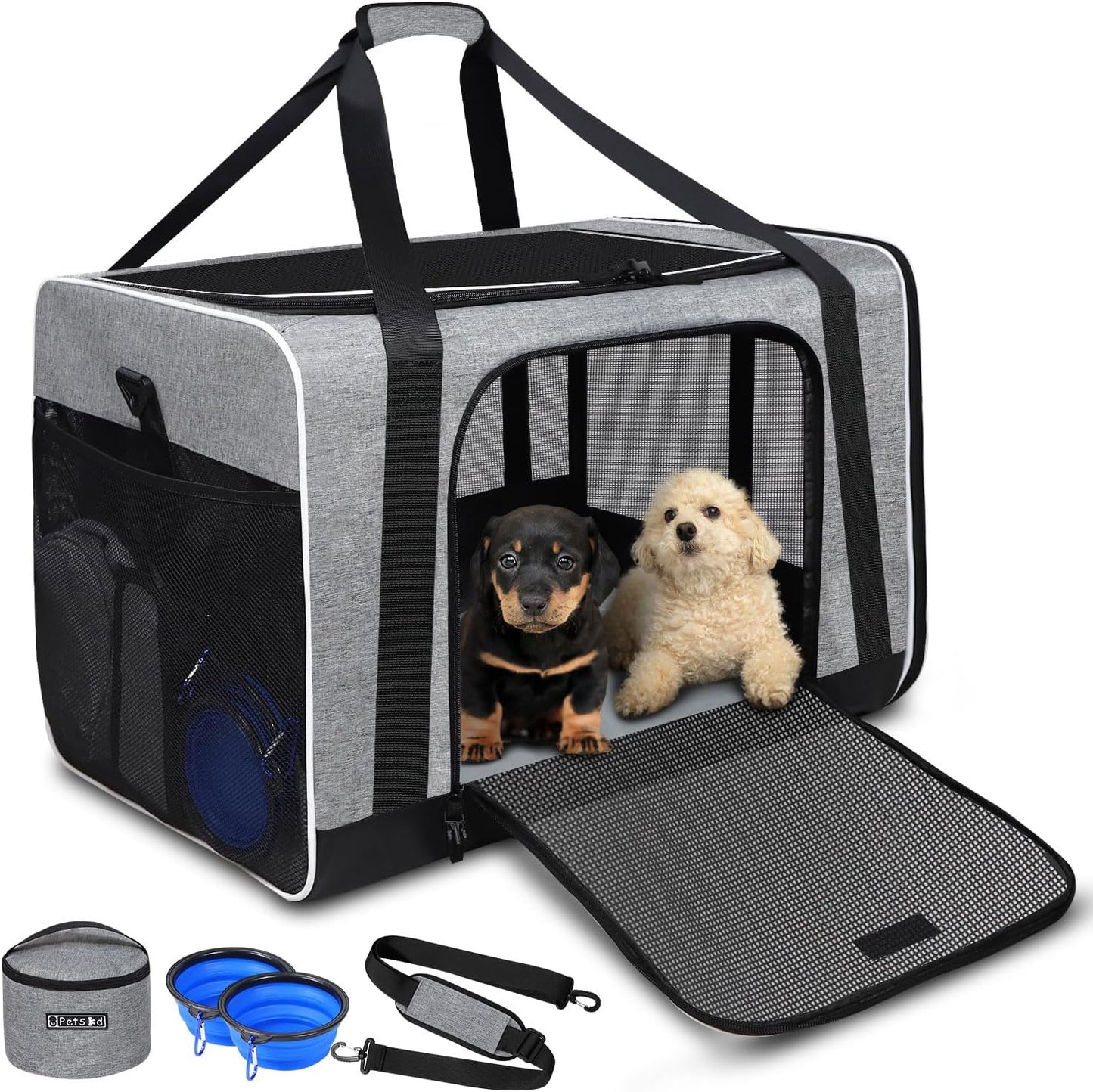 Large Pet Carrier with Wheels 24"X17"X17" for Large Cats, Pet Carrier for 2 Cats or Medium Dog, Cat Carrier for Car Travel with Litter Box and Bowl, Cat Soft Carrier with Locking Safety Zipper