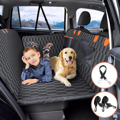 Back Seat Extender for Dogs-Supports 330Lb,Waterproof Dog Car Seat Cover Hard Bottom-Detachable,600D Heavy Duty Scratch Proof Nonslip Soft,Dog Hammock for Car,Suvs-Grey