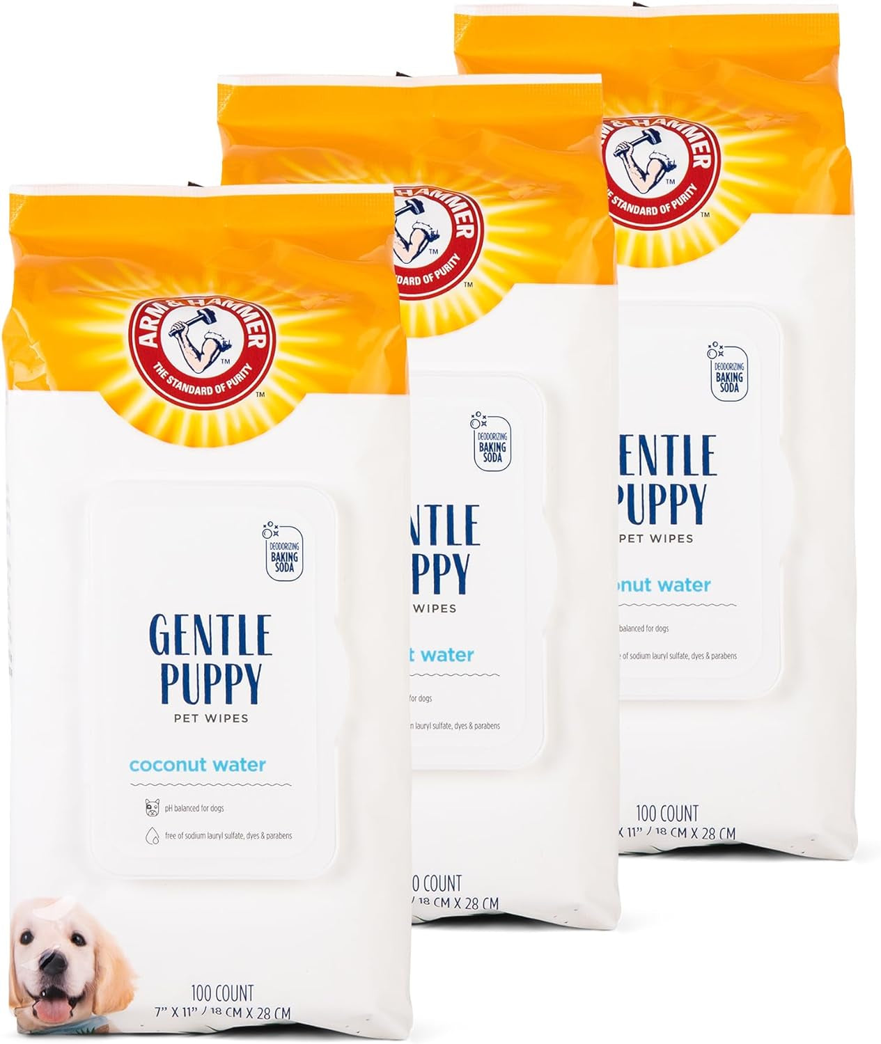 Arm & Hammer for Pets Gentle Puppy Bath Wipes, Coconut Water | All Purpose Puppy Cleaning Wipes Remove Odor & Refresh Skin for Pets | Gentle Tearless Pet Wipes 100 Count, 3 Pack