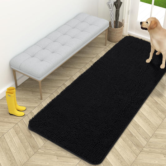 OLANLY Dog Door Mat for Muddy Paws, Absorbs Moisture and Dirt, Absorbent Non-Slip Washable Mat, Quick Dry Microfiber, Mud Mat for Dogs, Entry Indoor Door Mat for inside Floor(59X24 Inches, Black)