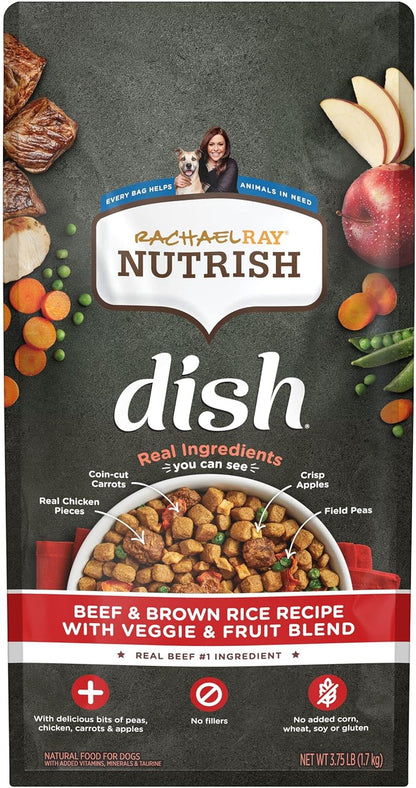 Rachael Ray Nutrish Dish Premium Natural Dry Dog Food, Beef & Brown Rice Recipe with Veggies, Fruit & Chicken, 3.75 Pounds