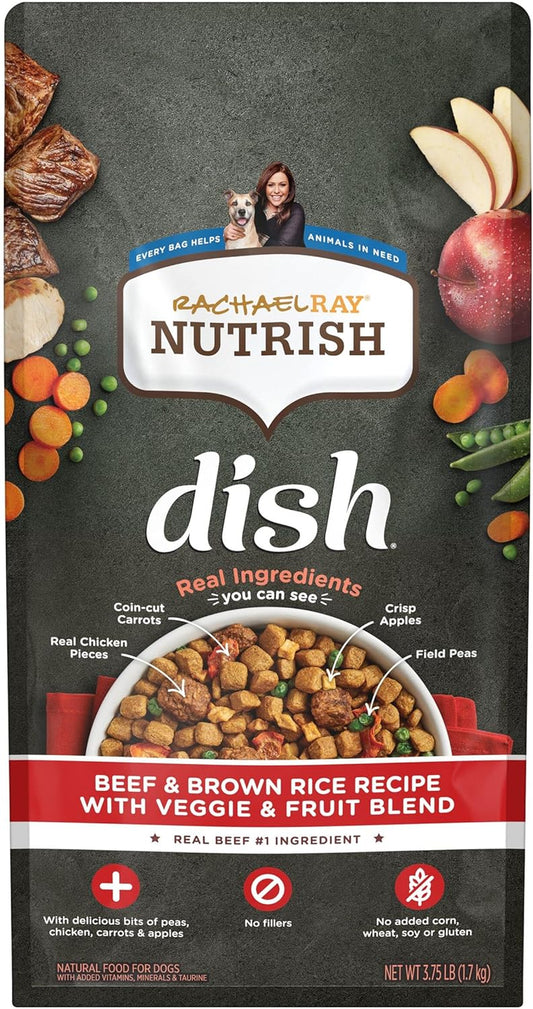 Rachael Ray Nutrish Dish Premium Natural Dry Dog Food, Beef & Brown Rice Recipe with Veggies, Fruit & Chicken, 3.75 Pounds