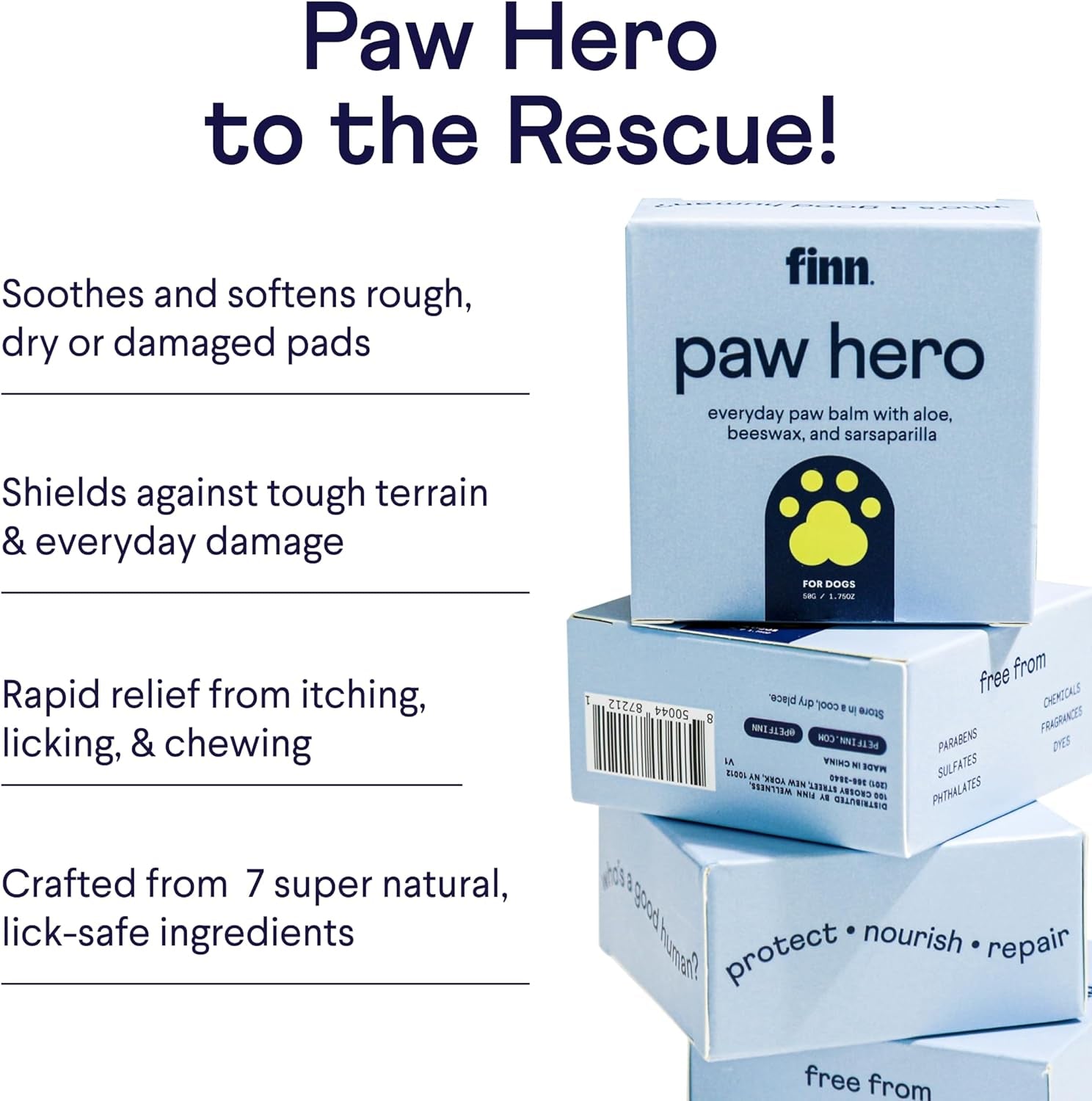 Finn Paw Hero | Natural Revitalizing Dog Paw Balm | Protect, Nourish & Repair Paws from Pavement, Dryness, & Spring Adventures - 1.75 Oz