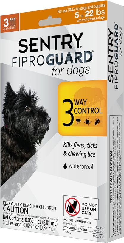 SENTRY PET CARE SENTRY Fiproguard for Dogs, Flea and Tick Prevention for Dogs (5-22 Pounds), Includes 3 Month Supply of Topical Flea Treatments