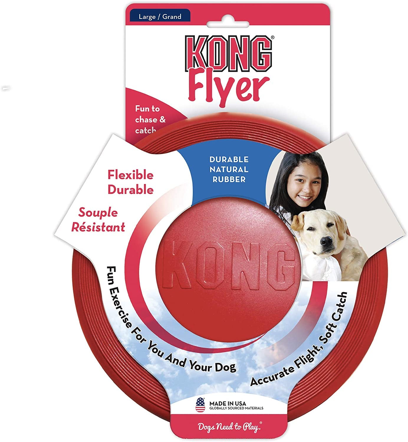 KONG Flyer - Durable Dog Toy for Outdoor Playtime - Natural Rubber Flying Disc, Dog Toy for Fetch - Safer Disc for Healthy Activity - for Small Dogs