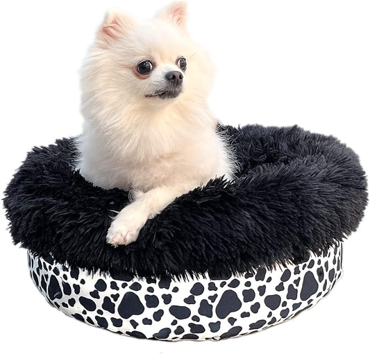 Puppy Beds for Small Dogs Washable 19 Inches Cow Print Theme Matching Calming and Anxiety Pet Beds Fluffy and Plush Durable Modern Small Dog Bed