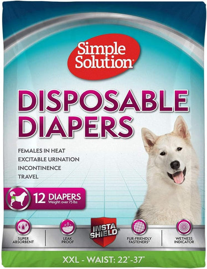 Simple Solution True Fit Disposable Dog Diapers for Female Dogs | Super Absorbent with Wetness Indicator | XXL | 12 Count