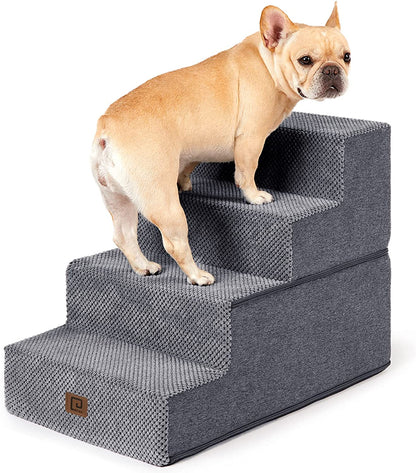 EHEYCIGA Dog Stairs for Bed 18”H, 4-Step Dog Steps for High Bed, Pet Steps for Small Dogs and Cats, Non-Slip Balanced Dog Indoor Ramp, Beige