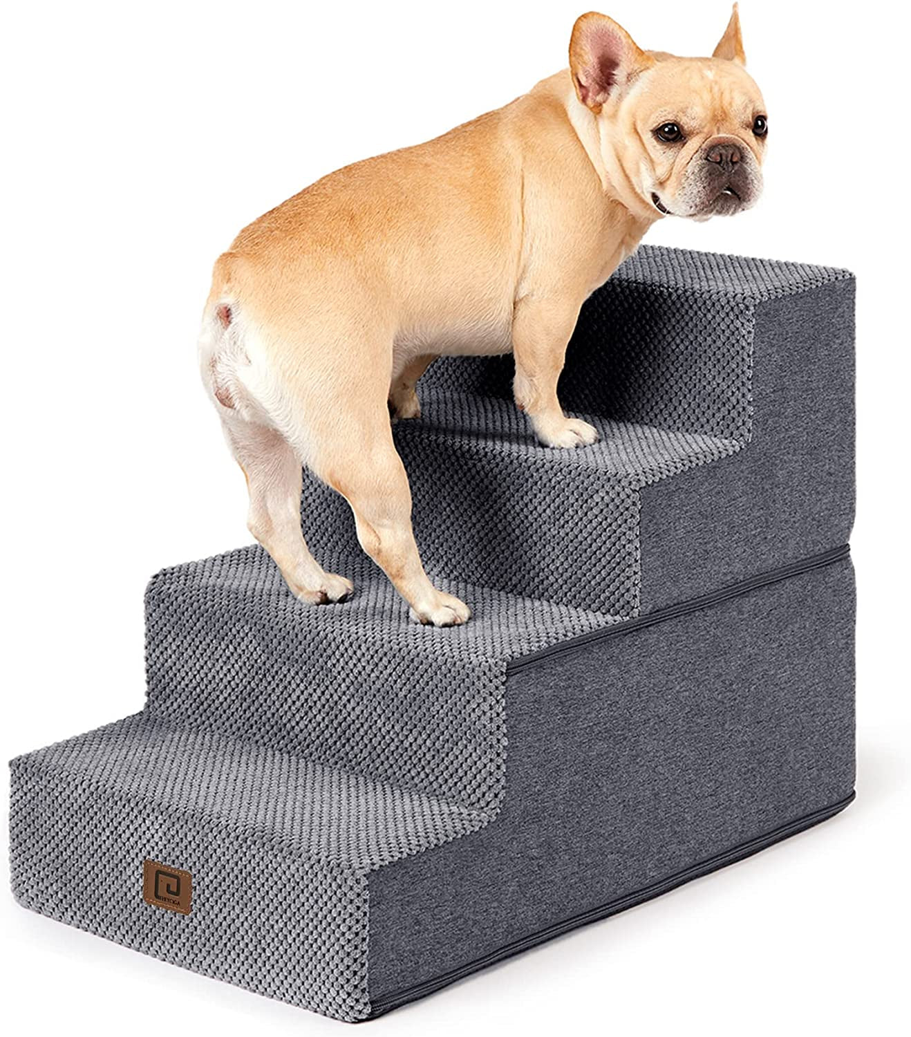 EHEYCIGA Dog Stairs for High Bed 22.5”H, 5-Step Dog Steps for Bed, Pet Steps for Small Dogs and Cats, Non-Slip Balanced Dog Indoor Ramp, Beige