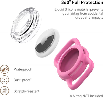 Waterproof Airtag Dog Collar Holder, Silicone & ABS Airtag Holder for Dog & Cat Collars, Ultra-Durable, Lightweight and Protective Airtag Case (Rose, Regular)