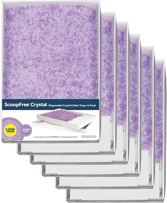 Petsafe Scoopfree Crystal Cat Litter Tray Refills – Lavender Crystals, 6-Pack – Disposable Tray – Includes Leak Protection & Low Tracking Litter – Absorbs Odors on Contact