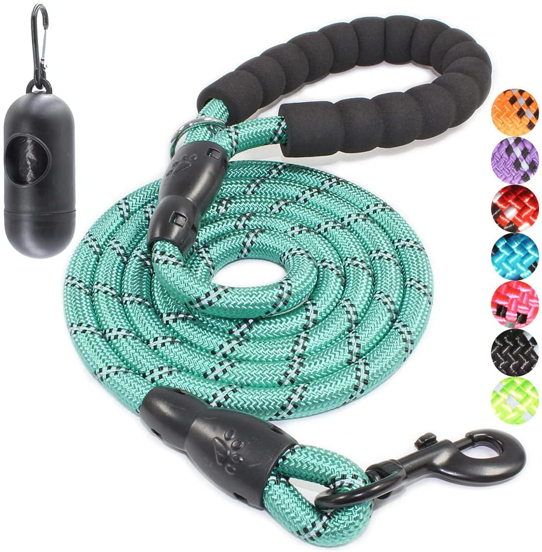 BAAPET 2/4/5/6 FT Dog Leash with Comfortable Padded Handle and Highly Reflective Threads for Small Medium and Large Dogs (6FT-1/2'', Turquoise)