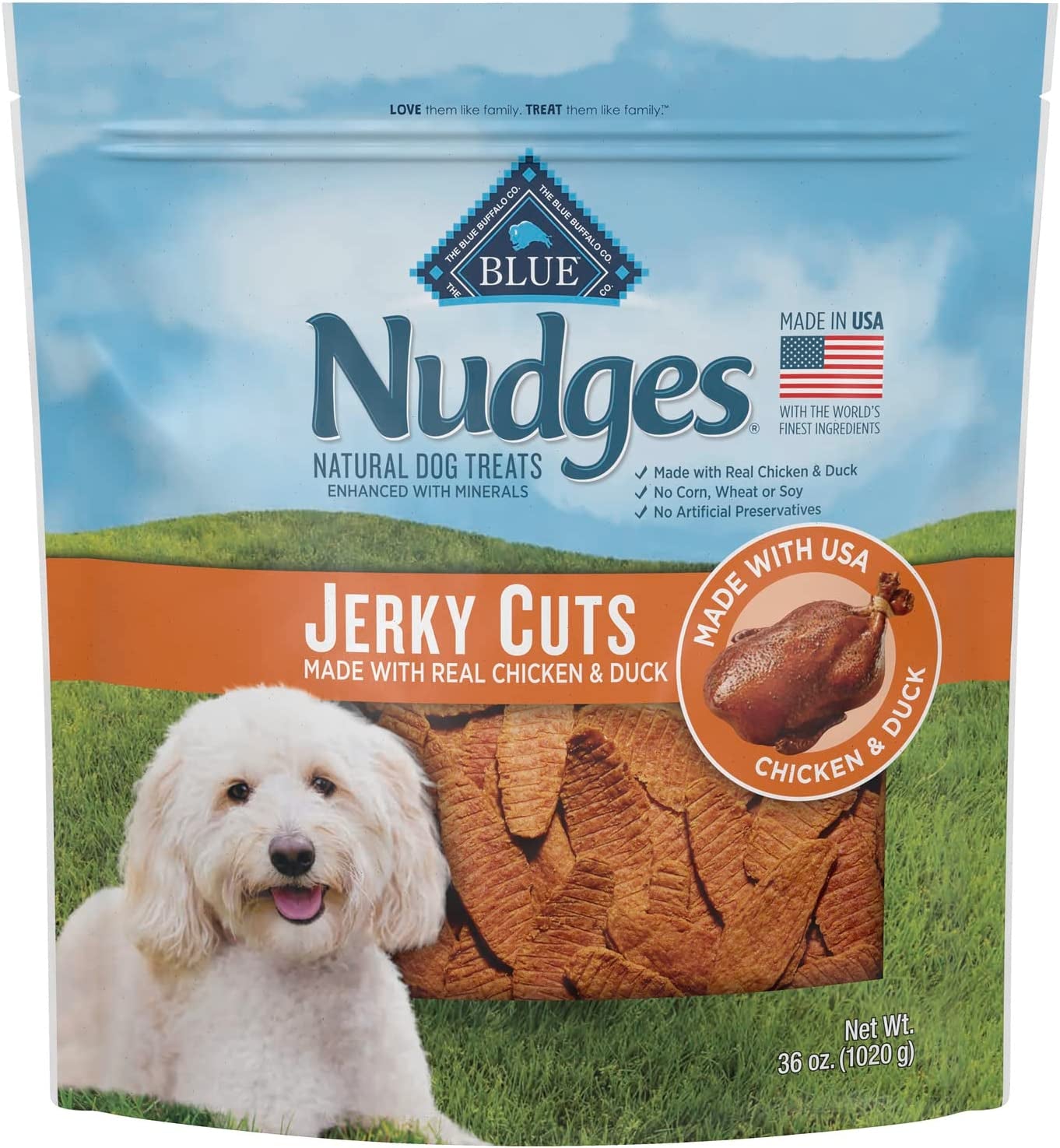 Blue Buffalo Nudges Jerky Cuts Natural Dog Treats, Chicken and Duck, 36Oz