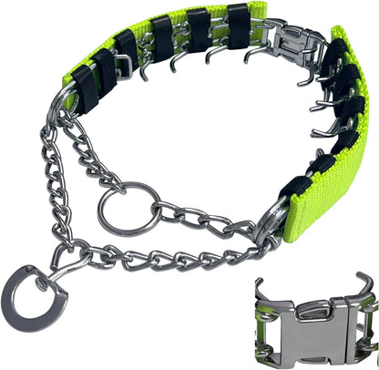 Prong Training Collar for Dogs, Adjustable Dog Pinch Collar with Quick Release Buckle, No Pull Collar for Small Medium Large Dogs, Extra Link and Caps (XL(23-26" Neck, 4.0Mm), Green)