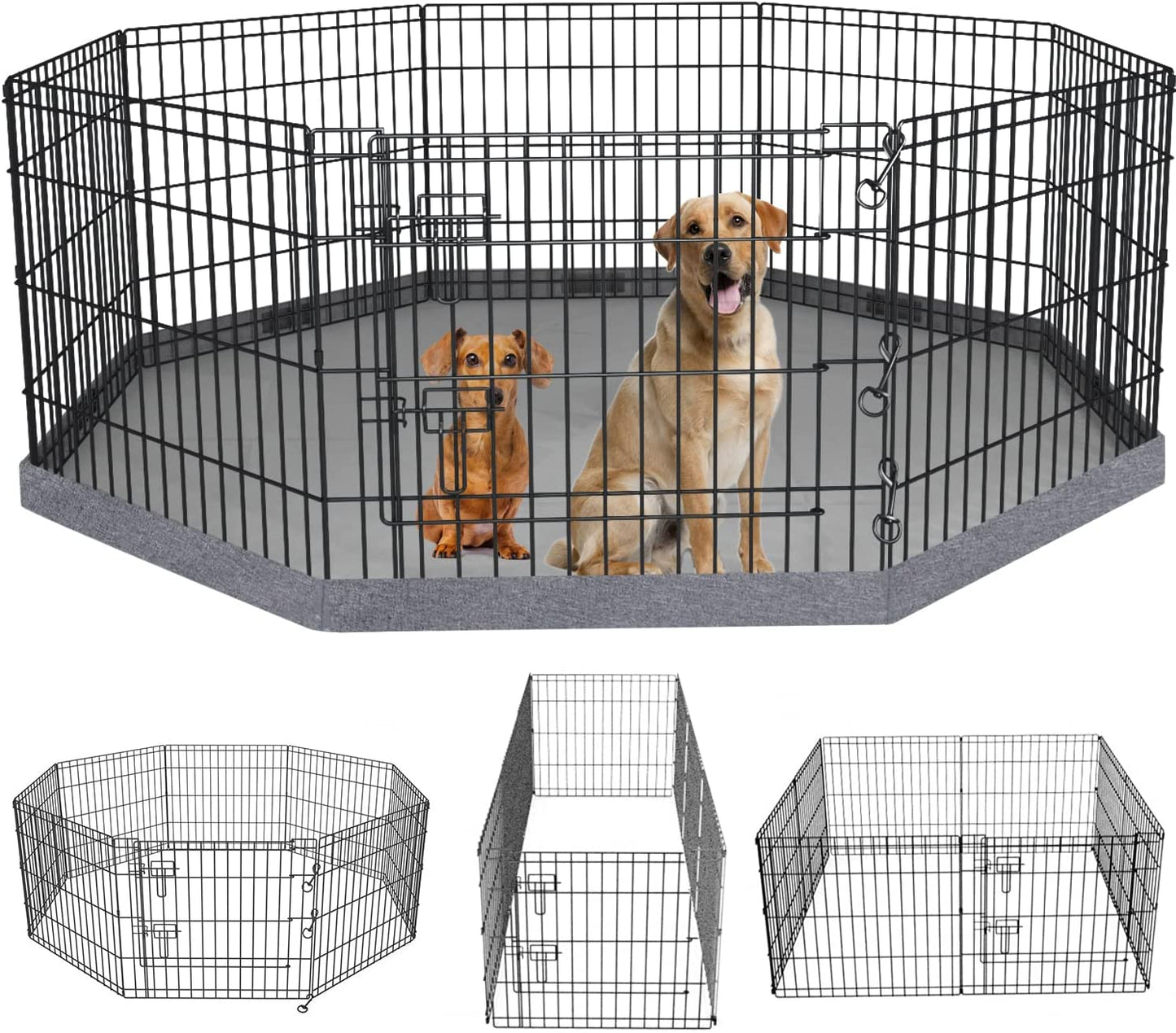 PETIME Foldable Metal Dog Exercise Pen/Pet Puppy Playpen Kennels Yard Fence Indoor/Outdoor 8 Panel 24" W with Top Cover and Bottom Pad (Playpen+Bottom+Top Cover, 8 Panels 30" H)