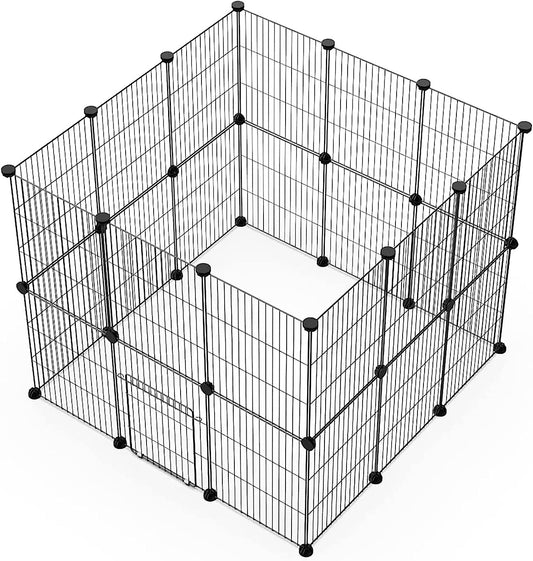 LANGXUN DIY Small Animal Pet Playpen with Door, Puppy Playpen, Rabbit, Guinea Pig Cages, Kitten Playpen | Indoor & Outdoor Portable Metal Wire Yard Fence, 24Pcs Pet Panels