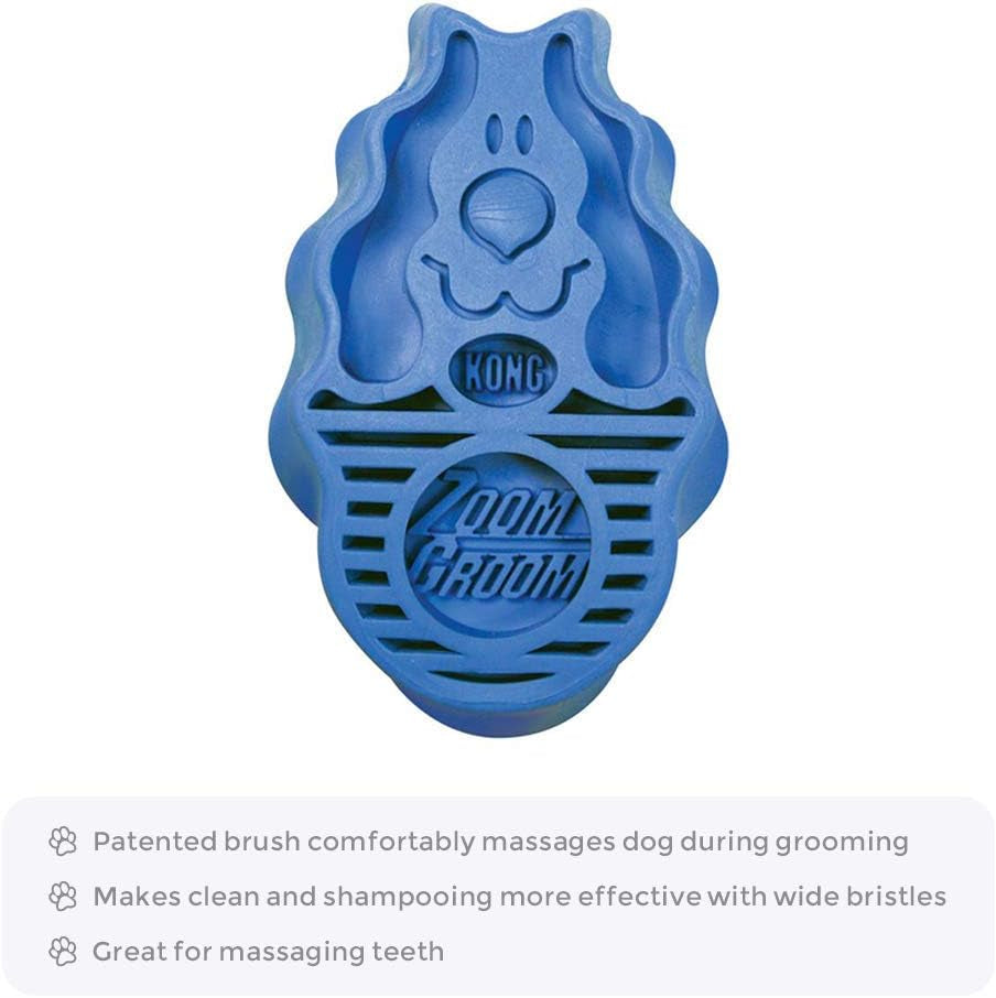 KONG - ZoomGroom - Dog Brush for Grooming and Shampooing - Blue Brush for Large Dogs