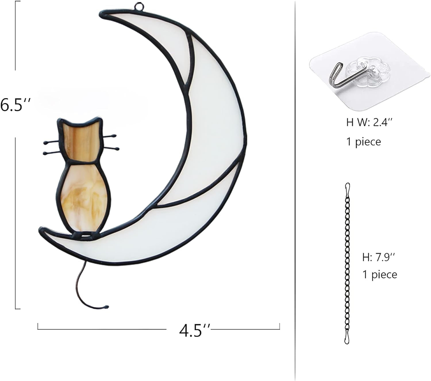 Sleeping White Cat on Moon Stained Glass Window Hangings,Cat Decor Cat Memorial Gifts for Cat Lovers,White Cat Suncatcher for Kitchen Bedroom Birthday Gift for Mom Grandma Aunt