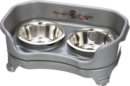 Neater Feeder - Express Model - Mess-Proof Dog Bowls (Small, Gunmetal Grey) – Made in USA – Elevated, No Spill, Non-Tip, Non-Slip, Raised Stainless Steel Food & Water Pet Bowls