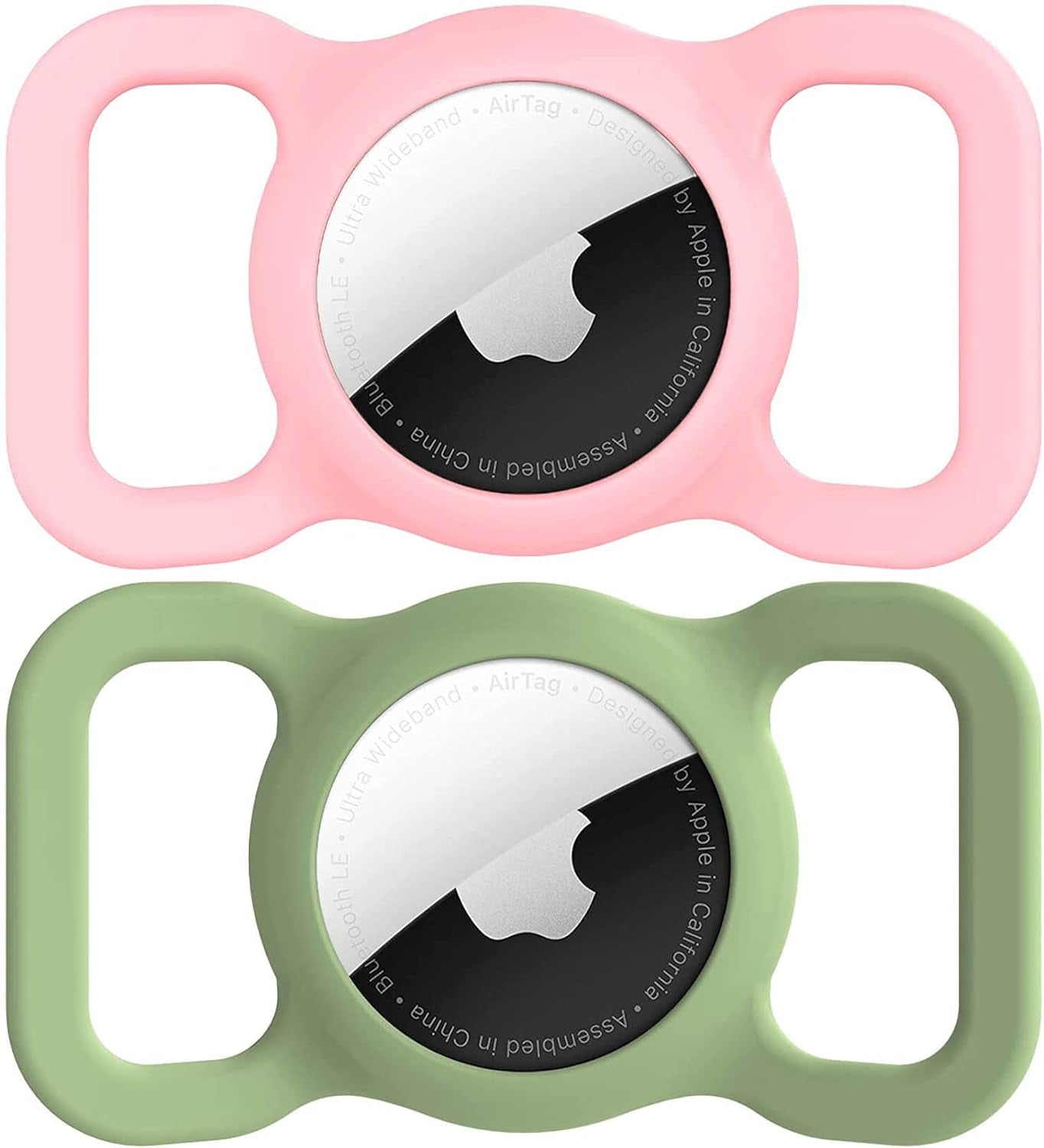 SWINCHO Airtag Dog Collar Holder(2 Pack) for Apple Airtag Anti-Lost Silicone Air Tag Holder Cat Collar(Pink&Avocado)