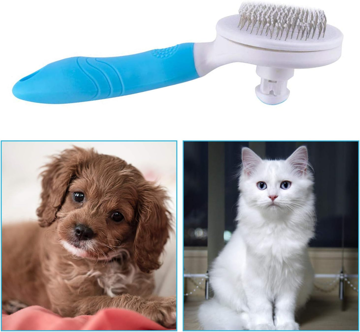 Cat Grooming Brush, Self Cleaning Slicker Brushes for Dogs Cats Pet Grooming Brush Tool Gently Removes Loose Undercoat, Mats Tangled Hair Slicker Brush for Pet Massage-Self Cleaning Upgraded (Gray)