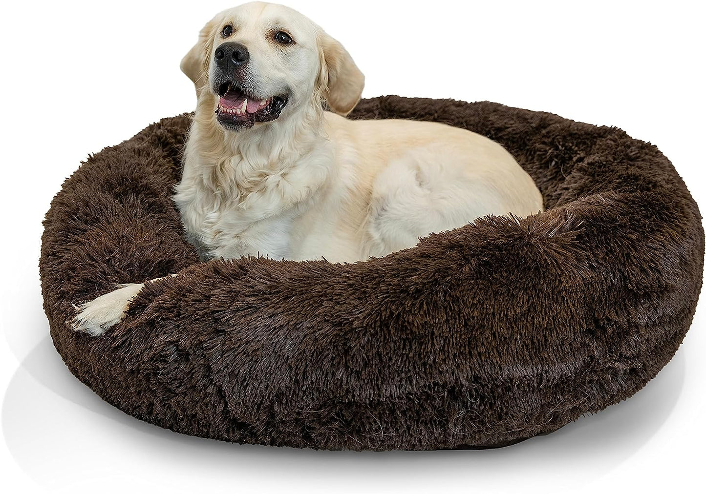 Best Friends by Sheri the Original Calming Donut Cat and Dog Bed in Shag Fur Dark Brown, Large 36"