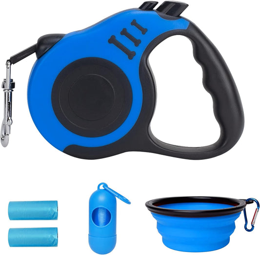 Retractable Dog Leash Automatic Telescopic Tractor Dog Tape, Pet Tape 10/16 FT Durable and Convenient, with Folding Bowl, Dispenser, Rubbish Bags, Suitable for Small and Medium Dogs