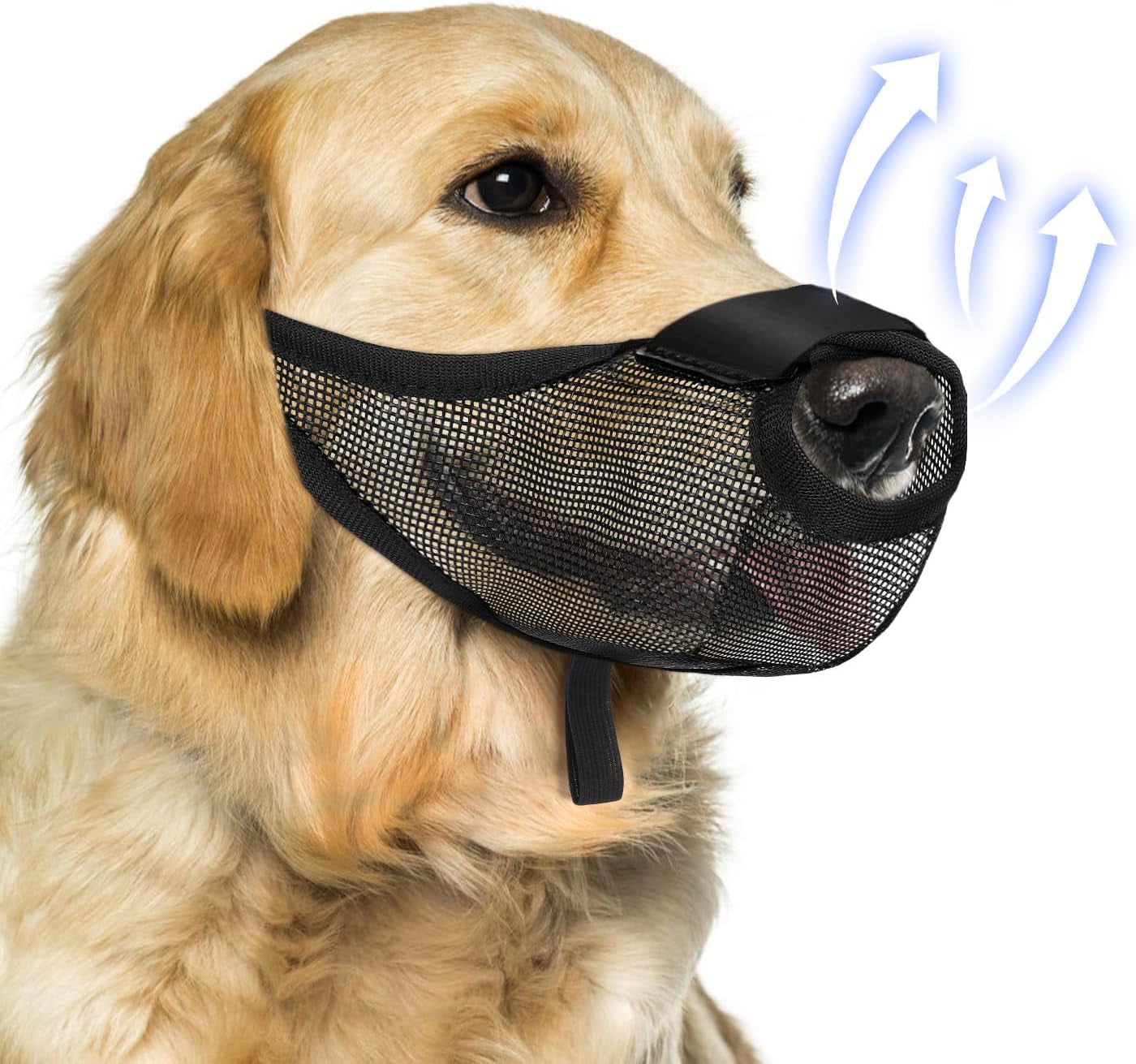 Dog Muzzle, Soft Air Mesh Muzzle for Small Medium Large Dogs anti Biting Barking Chewing Scavenging, Breathable Adjustable Loop Pets Muzzle with Front Opening Design Allows Panting Drinking (Black, L)