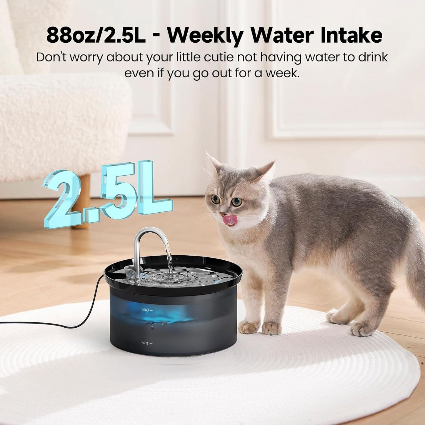 Cat Water Fountain: BMDSAE 88Oz Pet Water Fountains Indoor 24/7 Running Water Supplies Dispenser for Drinking Dish Automatic Dog Waterer Bowls Flow Ultra Quiet Pump Faucet Bottle Watering