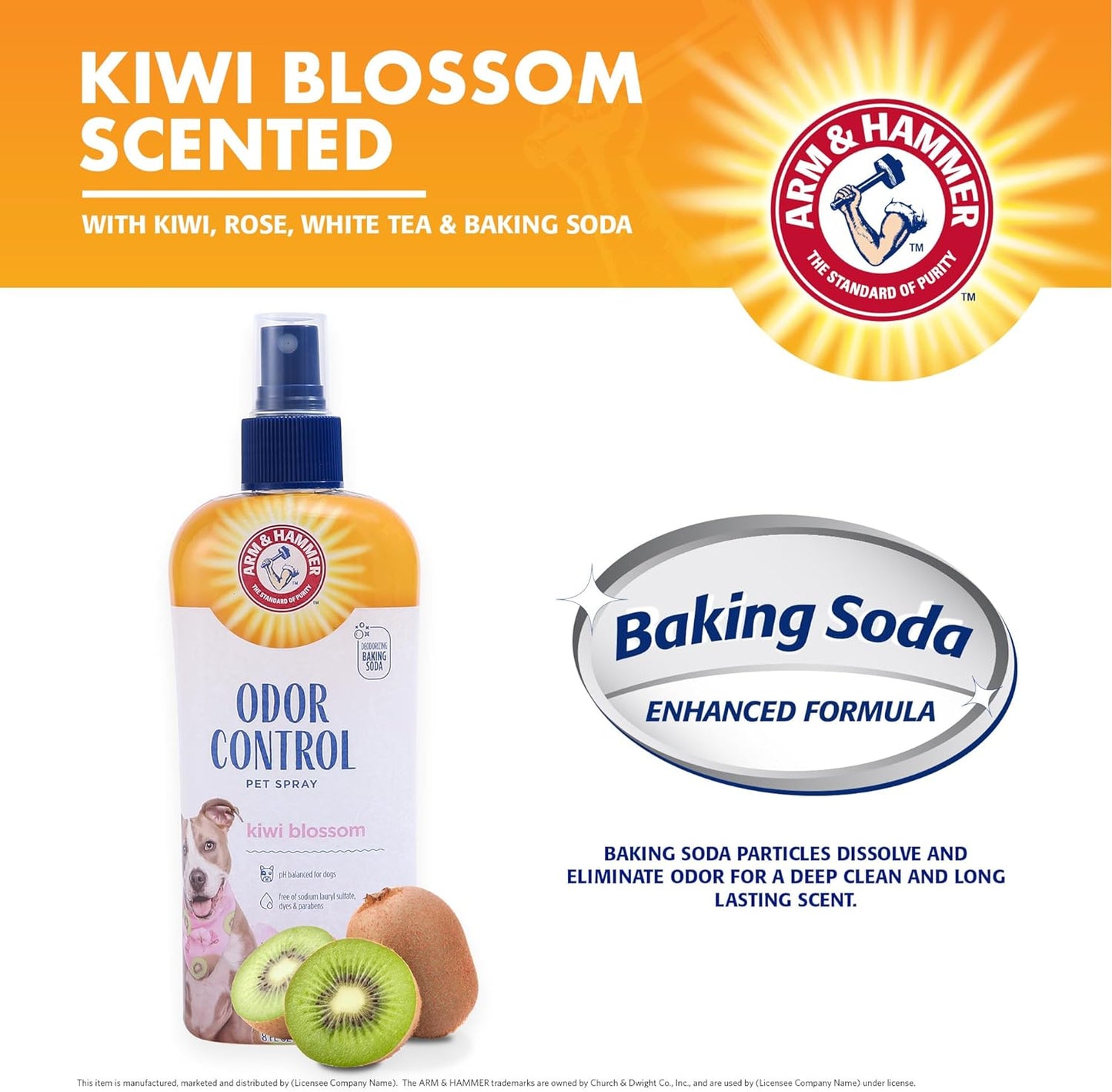 Arm&Hammer for Pets Super Deodorizing Spray for Dogs, Best Odor Eliminating Spray for All Dogs&Puppies|Arm & Hammer Baking Soda Formula with Kiwi Blossom Scent,8 Fl Oz (Pack of 2) Packaging May Vary