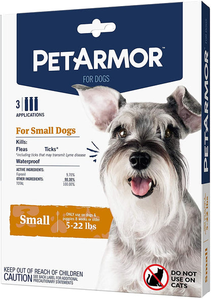 Petarmor for Dogs, Flea and Tick Treatment for Small Dogs (5-22 Pounds), Includes 3 Month Supply of Topical Flea Treatments