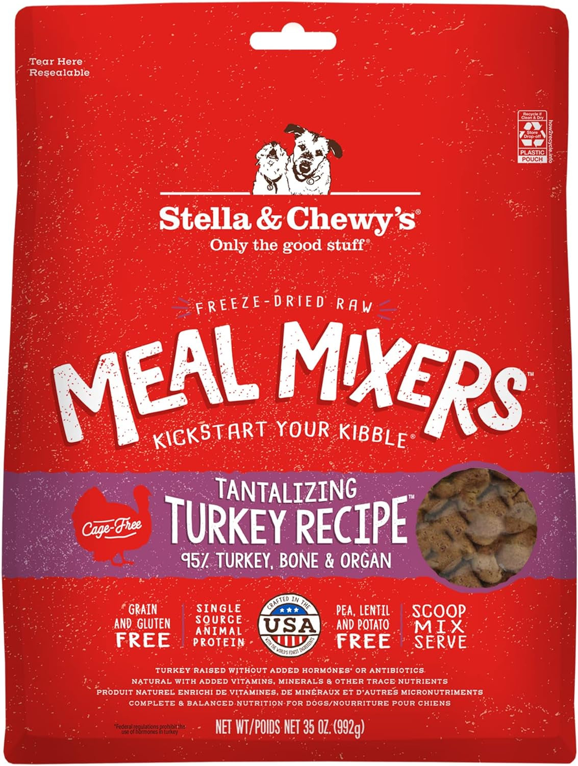 Stella & Chewy'S Freeze Dried Raw Tantalizing Turkey Meal Mixer – Dog Food Topper for Small & Large Breeds – Grain Free, Protein Rich Recipe – 35 Oz Bag