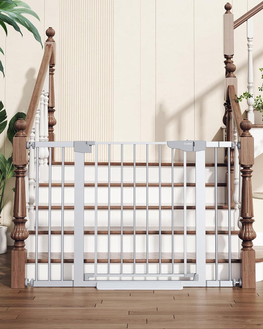 Cumbor 29.7-46" Baby Gate for Stairs, Mom's Choice Awards Winner-Auto Close Dog Gate for the House, Easy Install Pressure Mounted Pet Gates for Doorways, Easy Walk Thru Wide Safety Gate for Dog,Silver