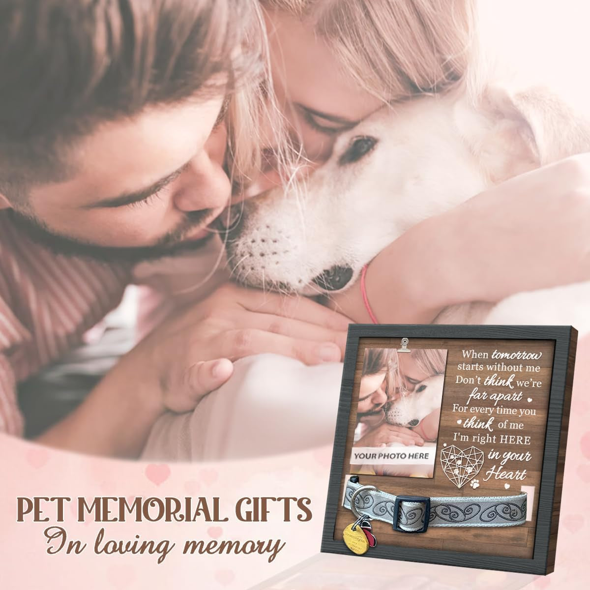 Pawfect House Pet Memorial Picture Frame, Gifts for Losing a Pet, Dog Memorial Gifts for Loss of Dog, Pet Loss Gifts with Collar Frame, 9X9 Inches, Lightweight, Sympathy Gifts for Dog Lovers