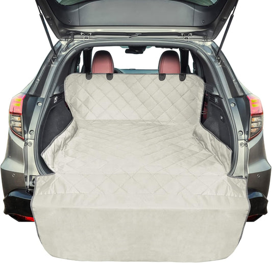 F-Color SUV Cargo Liner for Dogs, Water Resistant Pet Cargo Cover Dog Seat Cover Mat for Suvs Sedans Vans with Bumper Flap Protector, Non-Slip, Large Size Universal Fit, Beige