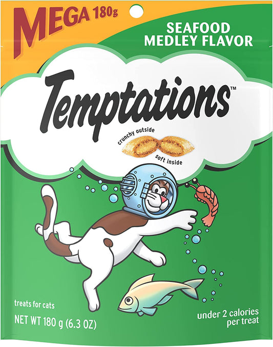 TEMPTATIONS Classic Treats for Cats Seafood Medley Flavor 6.3 Ounces (Pack of 10)