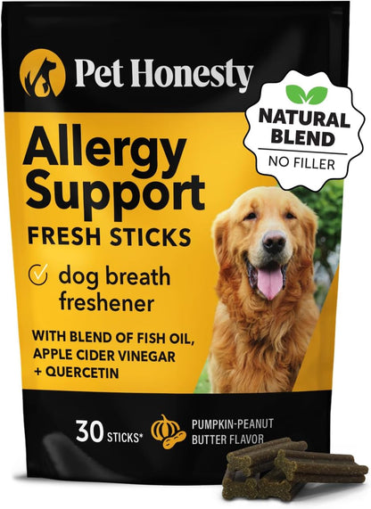 Pet Honesty Allergy Support Fresh Sticks - Dental Sticks for Dogs - Dental Dog Chews - Immune Health + Allergy Support for Dogs - Freshen Dog Breath, Reduce Plaque + Tartar - 30 Sticks