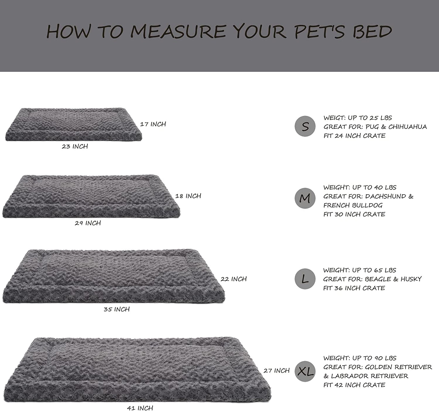 Washable Dog Bed Mat Reversible Dog Crate Pad Soft Fluffy Pet Kennel Beds Dog Sleeping Mattress for Large Jumbo Medium Small Dogs, 23 X 17 Inch, Gray