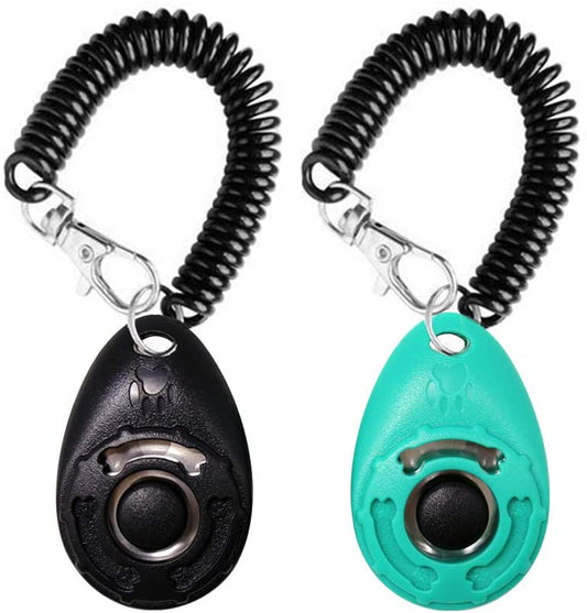 Dog Training Clicker with Wrist Strap Durable Lightweight Easy to Use, Pet Training Clicker for Cats Puppy Birds Horses. Perfect for Behavioral Training 2-Pack (Black and Water Lake Blue)