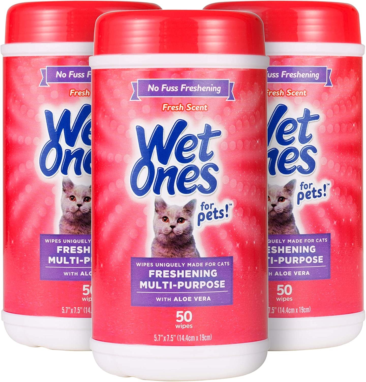 Wet Ones for Pets Freshening Multipurpose Wipes for Cats with Aloe Vera, 50 Count- 3 Pack | Easy to Use Cat Cleaning Wipes, Freshening Cat Grooming Wipes for Pet Grooming in Fresh Scent (FF12853PCS3)