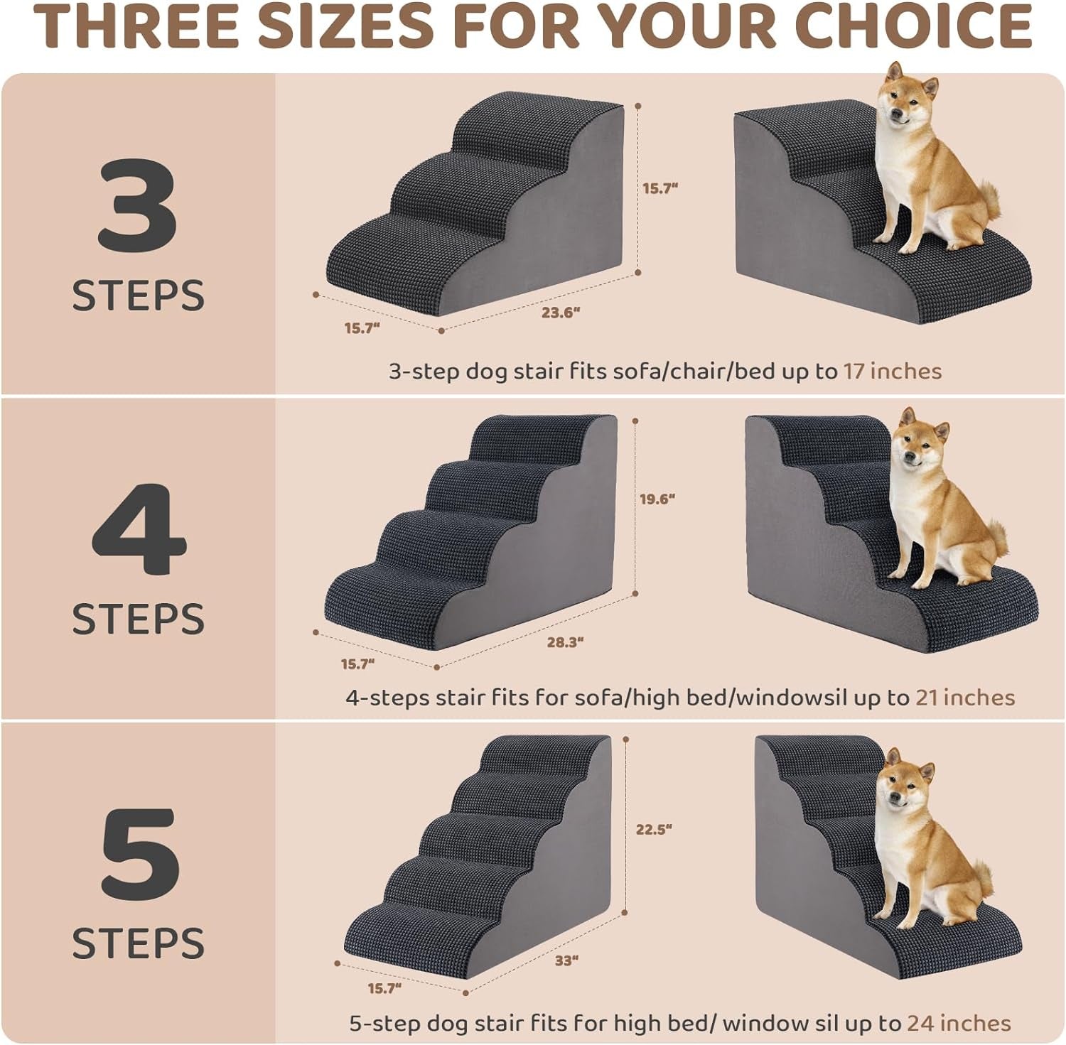 Dog Stairs for High Beds, 4-Step Pet Stairs for Small Dogs and Cats High Density Foam Dog Stairs to Bed & Couch, Pet Stairs with Non-Slip Bottom for Doggies, Aged Dog and Injured Pets