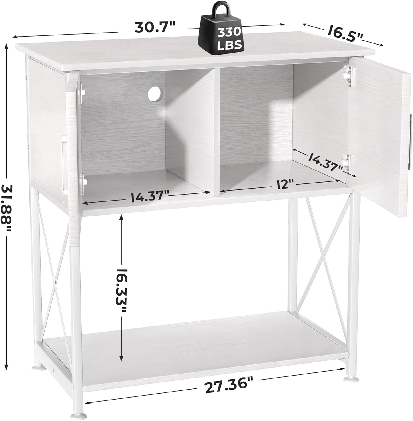 20-29 Gallon Aquarium Stand Metal Frame Fish Tank Stand with Cabinet Storage, for 20 Gallon Long Aquarium,30.7" L*16.5" W Tabletop,330LBS Capacity White PG01YGW