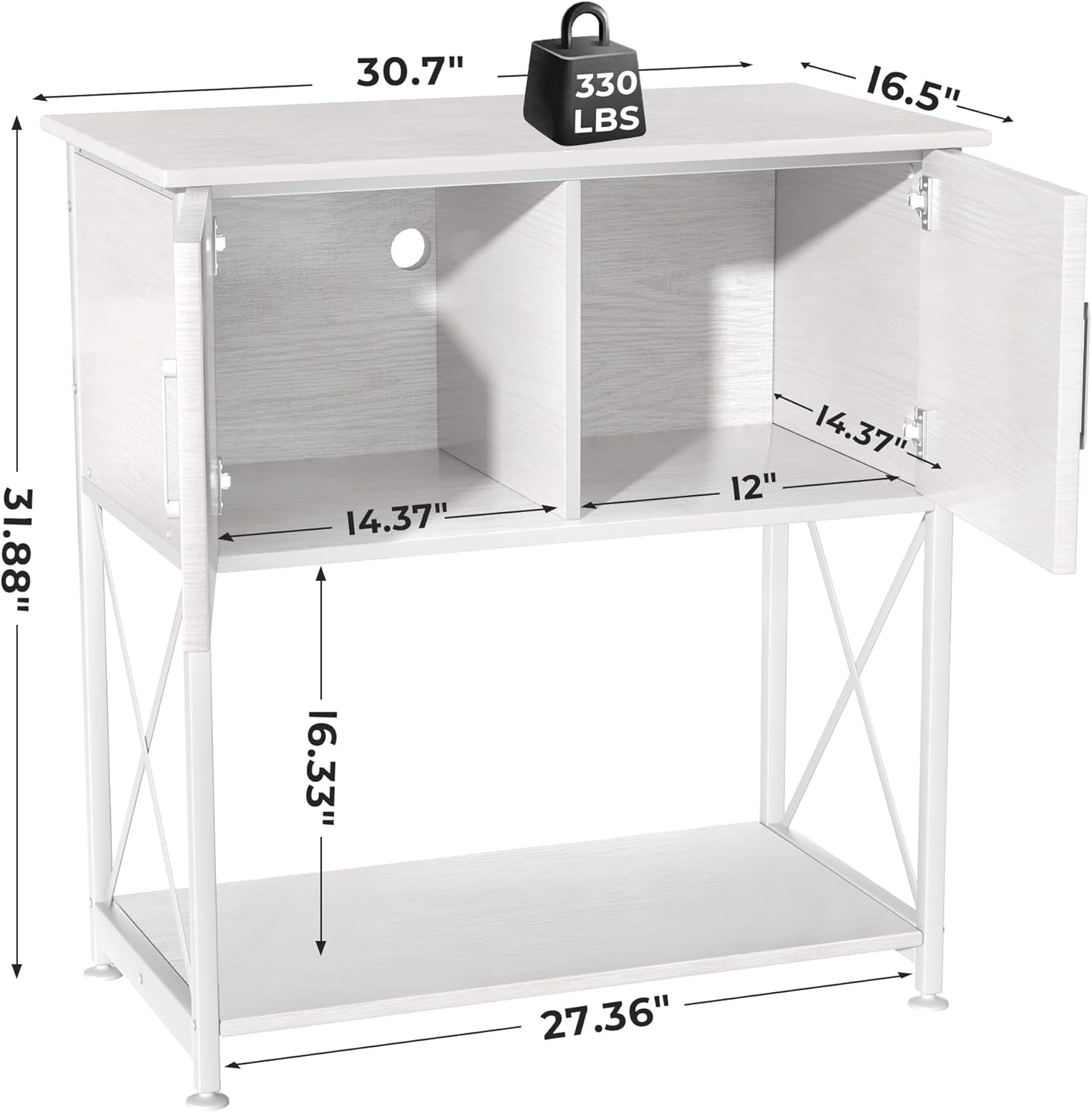 20-29 Gallon Aquarium Stand Metal Frame Fish Tank Stand with Cabinet Storage, for 20 Gallon Long Aquarium,30.7" L*16.5" W Tabletop,330LBS Capacity White PG01YGW