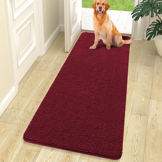 OLANLY Dog Door Mat for Muddy Paws, Absorbs Moisture and Dirt, Absorbent Non-Slip Washable Mat, Quick Dry Microfiber, Mud Mat for Dogs, Entry Indoor Door Mat for inside Floor(70X24 Inches, Burgundy)