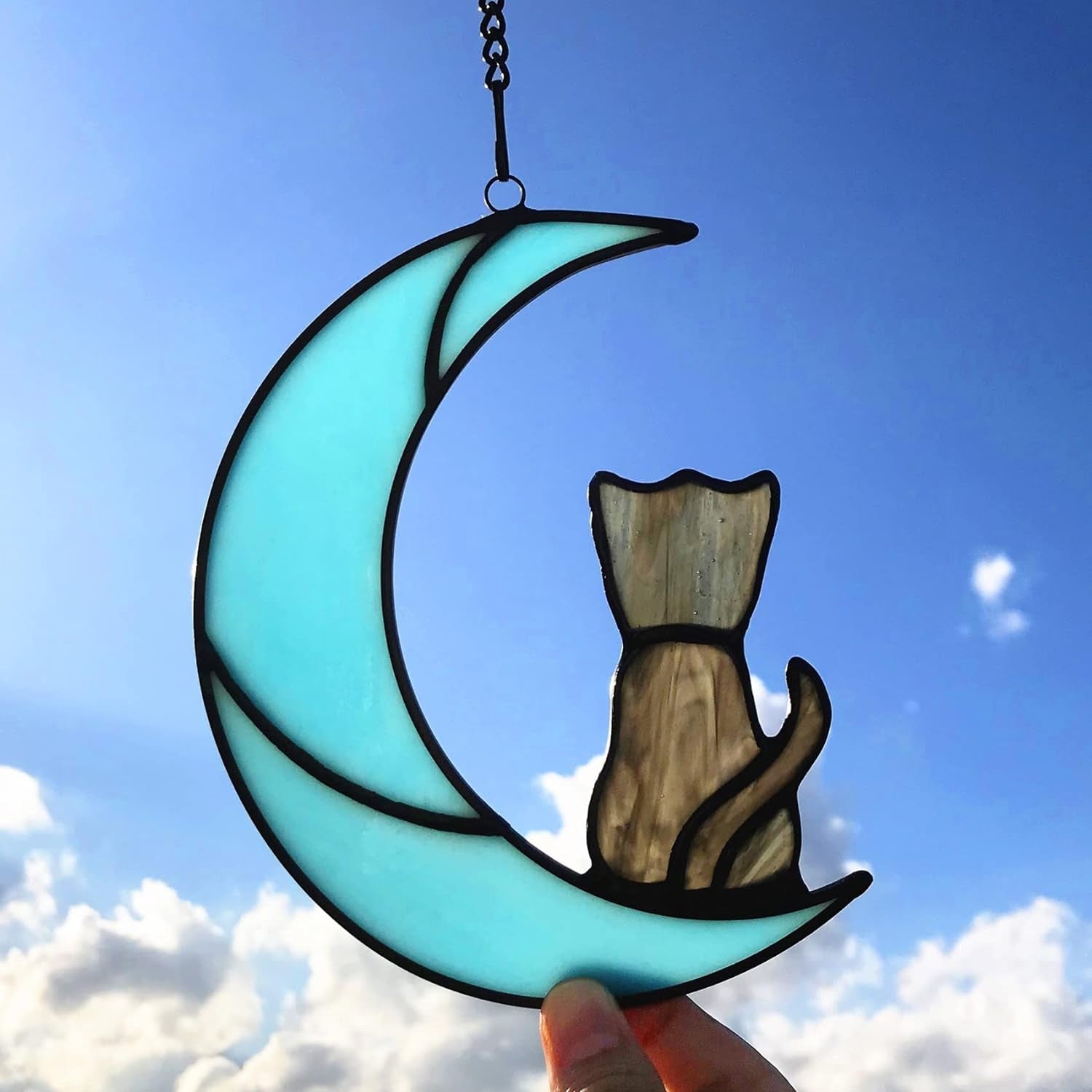 Stained Glass Rainbow Bridge Pet Memorial Gifts for Dogs,Black Dog Memorial Gifts for Loss of Dog,Suncather for Window Hanging,In Memory of Dog Passing Away Gifts,Loss of Dog Sympathy Gift