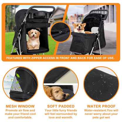 Nova Microdermabrasion Pet Stroller 4 Wheels Dog Cat Stroller for Small Medium Dogs Cats Foldable Puppy Stroller with Storage Basket and Cup Holder