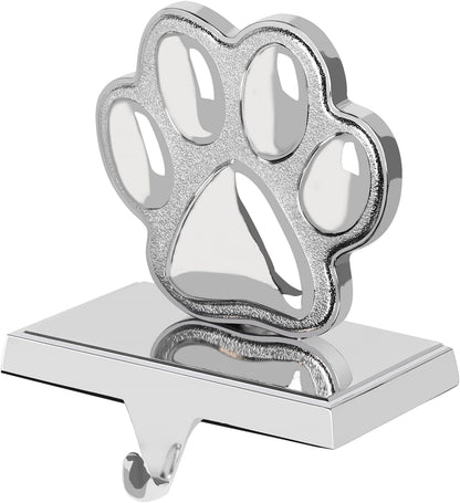 Dog Paw Christmas Stocking Holder, 3D Silver Metal Mantel Pet Paw Stocking Hanger for Christmas Fireplace Mantel Decorations Christmas Holiday Supplies