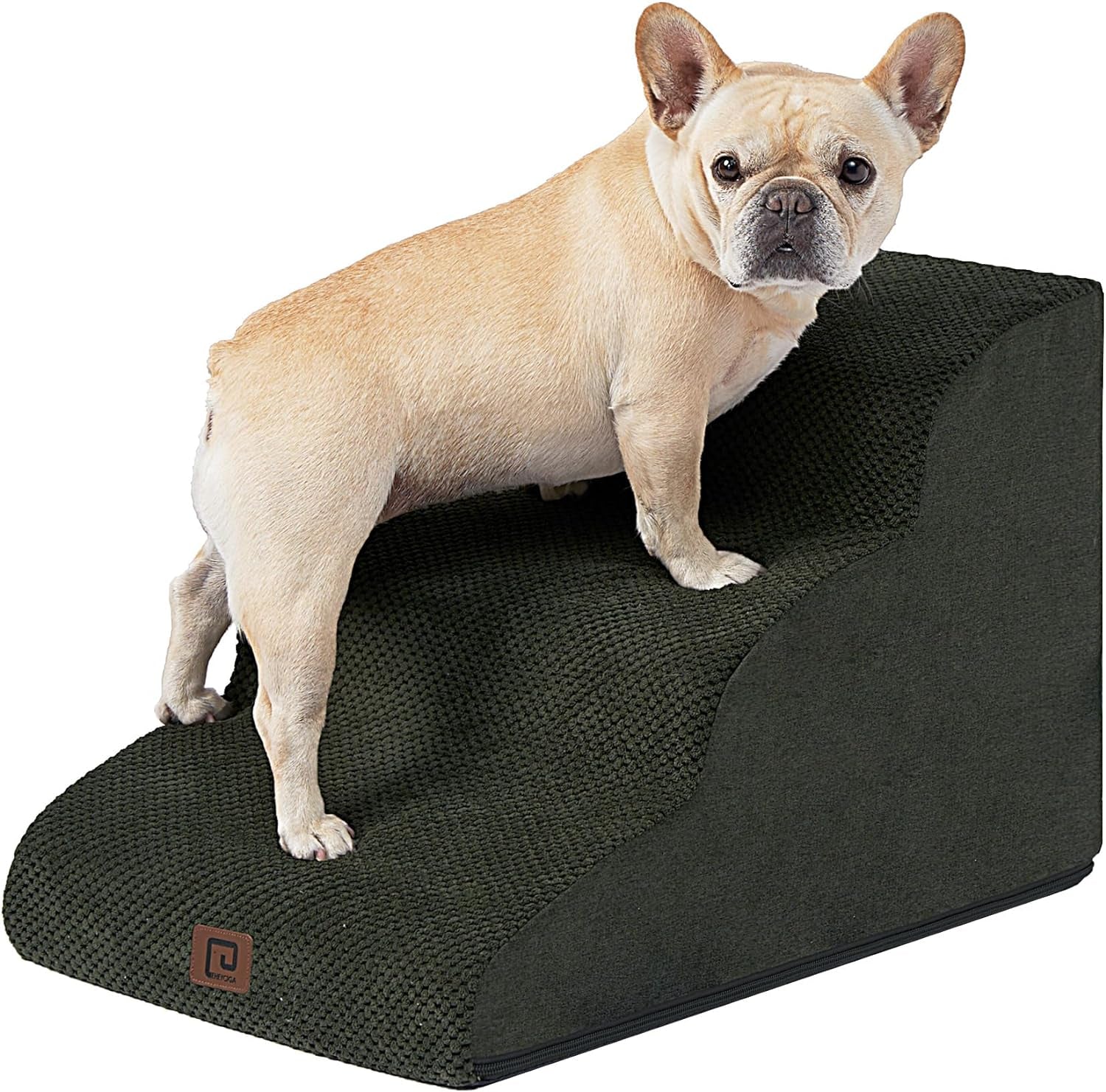 EHEYCIGA Curved Dog Stairs for Small Dogs 15.7" H, 3-Step Dog Steps for Couch Sofa and Chair, Pet Stairs for Cats, Non-Slip Balanced Pet Steps Indoor, Olive Green